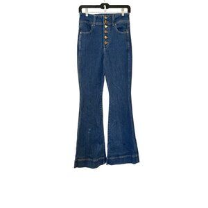 AOLA Alice Olivia Jeans Blue‎ Button Fly High Rise Flare Wide Leg Retro Size 28